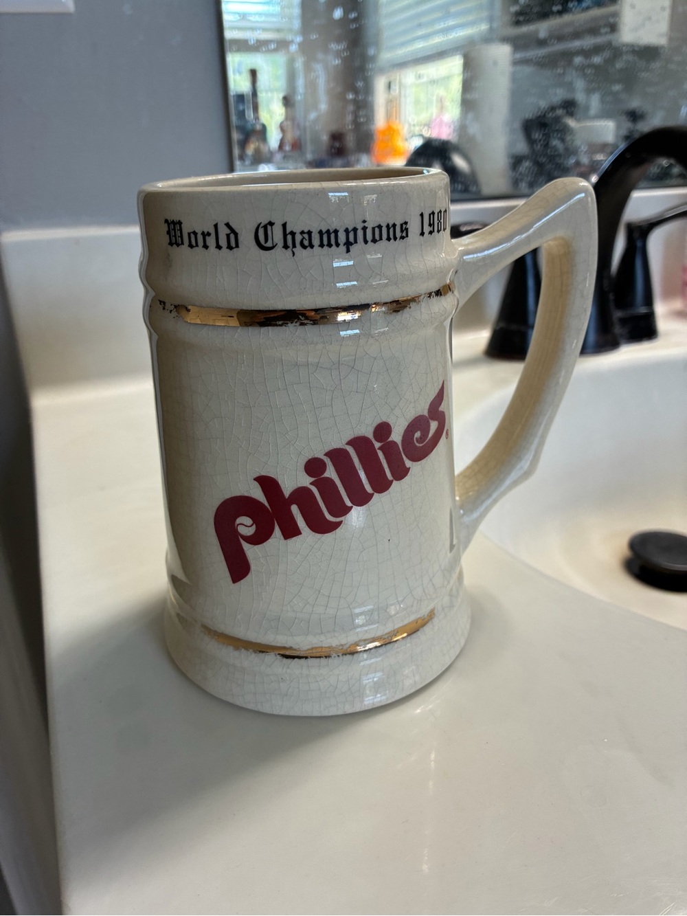 Phillies White Ceramic World Champions 1980 Gold-Trim Mug